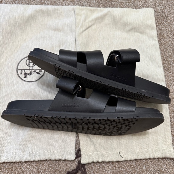 Hermes Black Leather Chypre Sandals - Picture 3 of 9